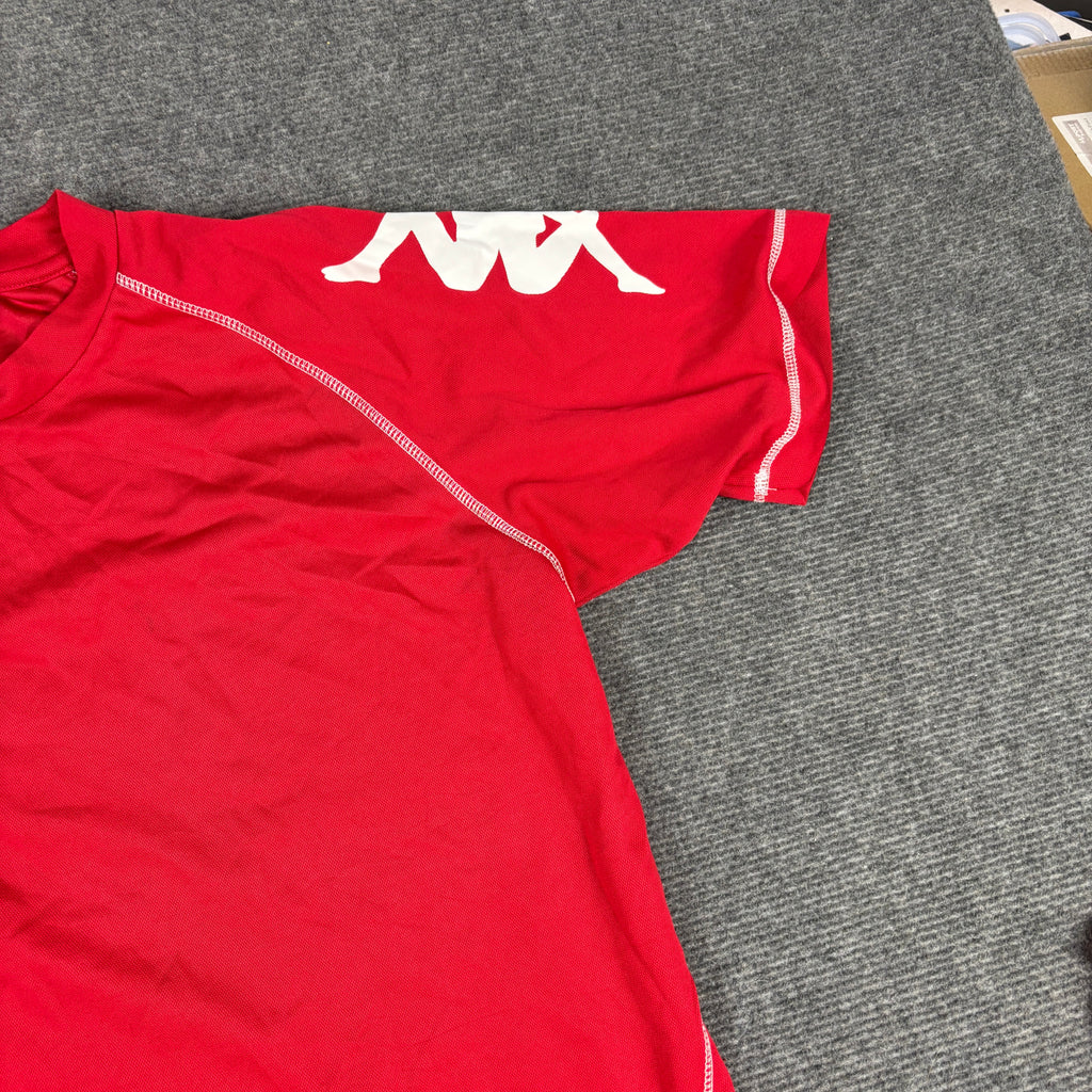 Y2K Kappa Training T-shirt Men's Medium Red White Stitching Omini Logo Sleeves Activewear