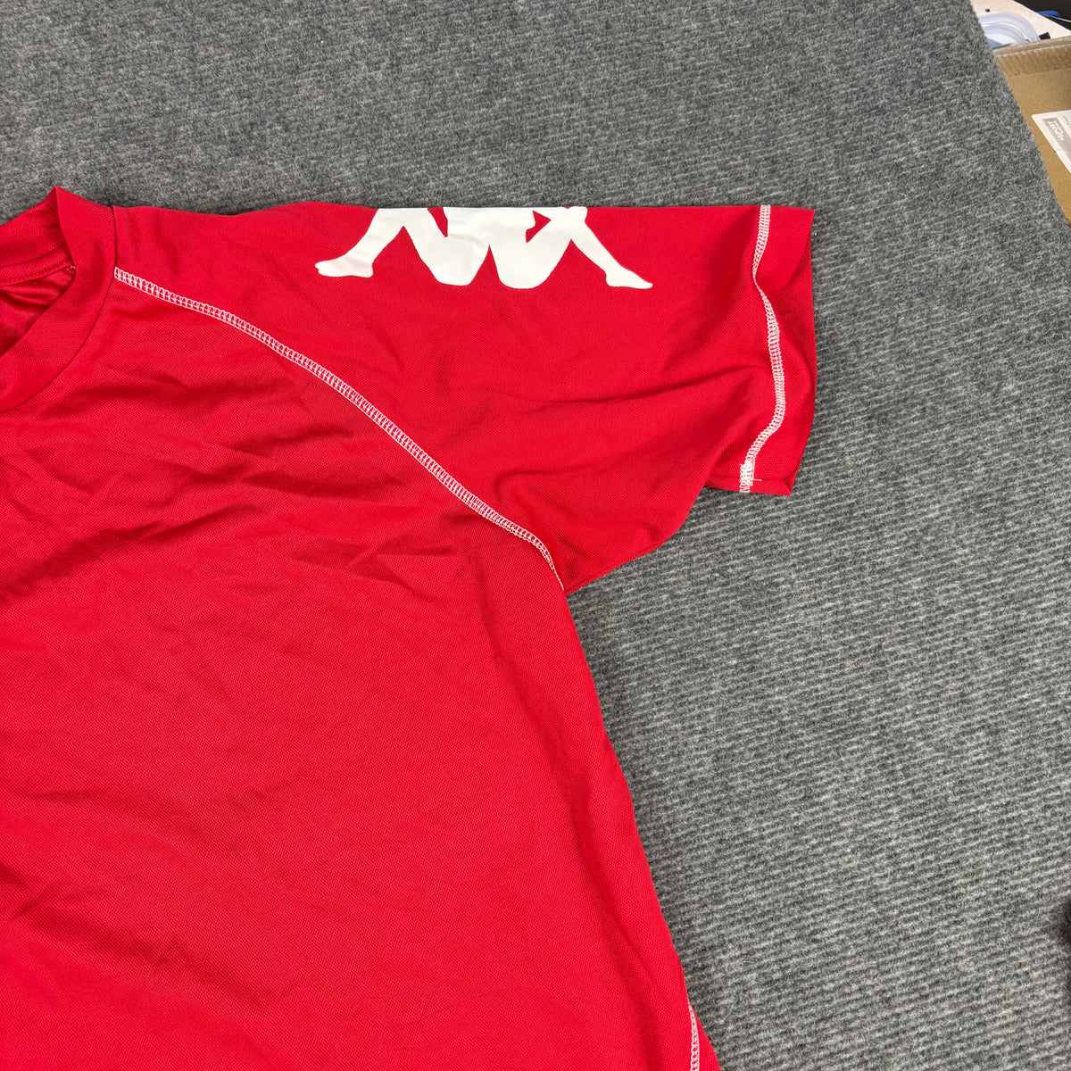 Y2K Kappa Training T-shirt Men's Medium Red White Stitching Omini Logo Sleeves Activewear