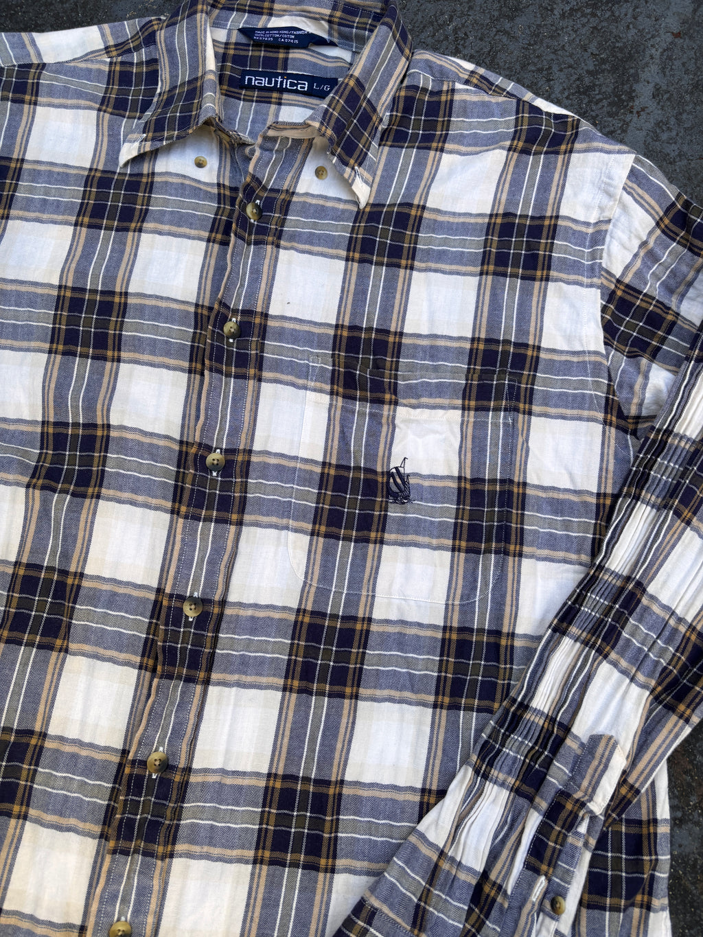 Vintage Y2K Nautica Shirt Size L Brown Check Oversized Yacht Chest Logo Long Sleeve