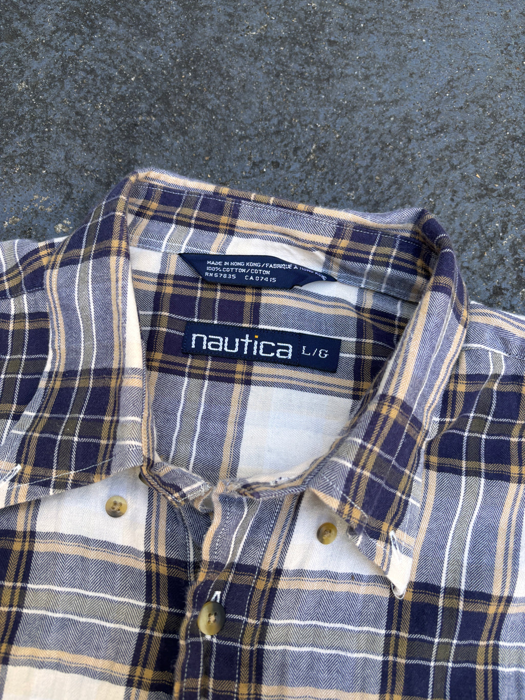 Vintage Y2K Nautica Shirt Size L Brown Check Oversized Yacht Chest Logo Long Sleeve