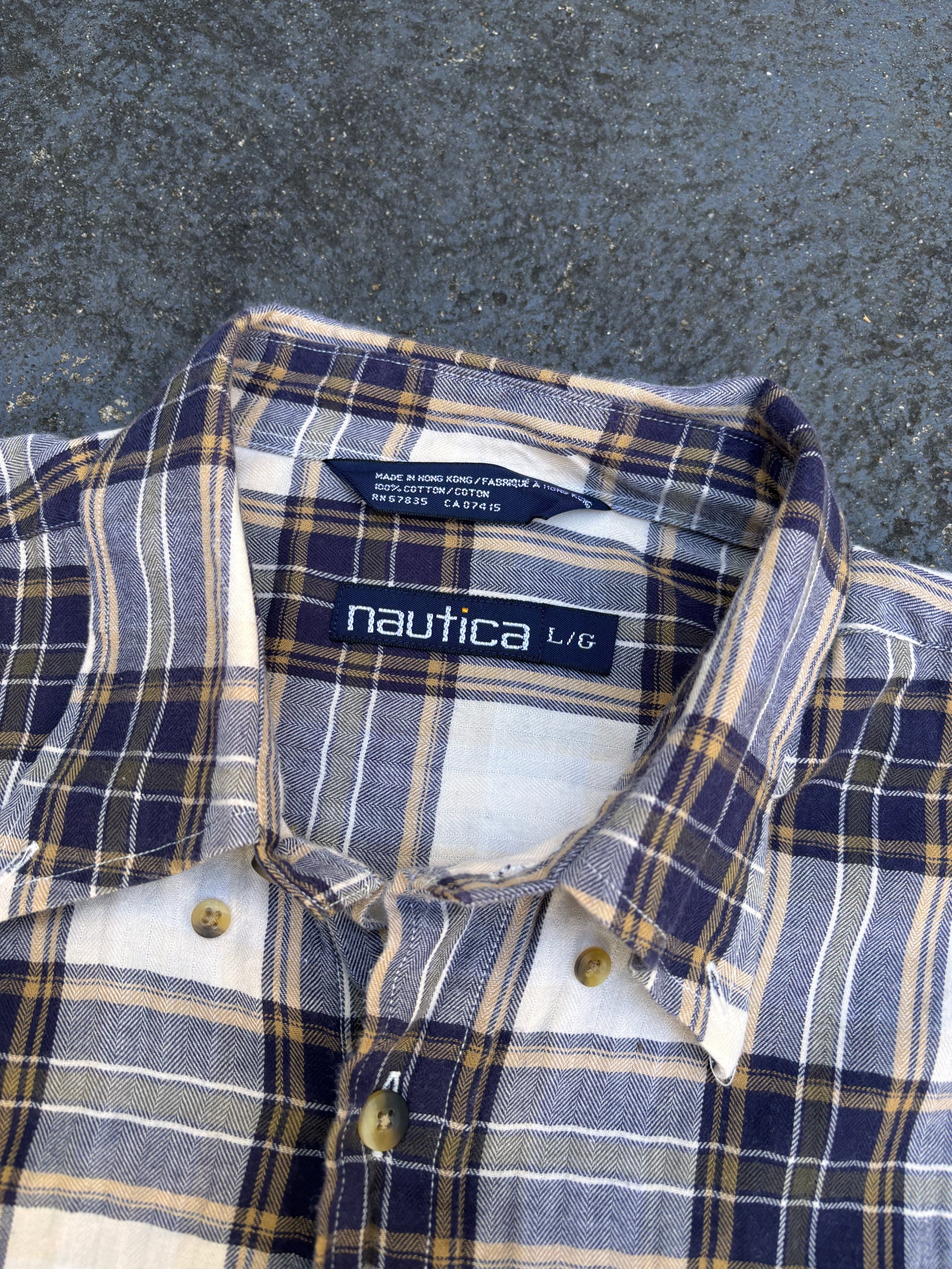 Vintage Y2K Nautica Shirt Size L Brown Check Oversized Yacht Chest Logo Long Sleeve