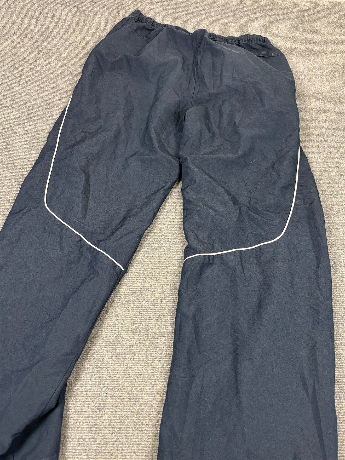 Vintage Y2K Nike Track Pants Men's L Navy White Ankle Swoosh Joggers Wide Leg