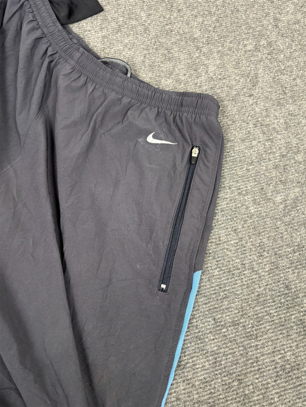 Vintage Y2K Nike Track Pants Men's L Grey Blue FIT-DRY Running Joggers Wide Leg