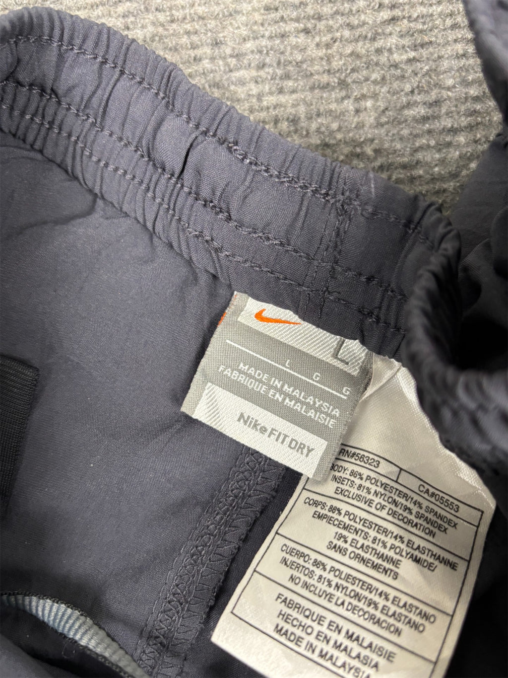 Vintage Y2K Nike Track Pants Men's L Grey Blue FIT-DRY Running Joggers Wide Leg