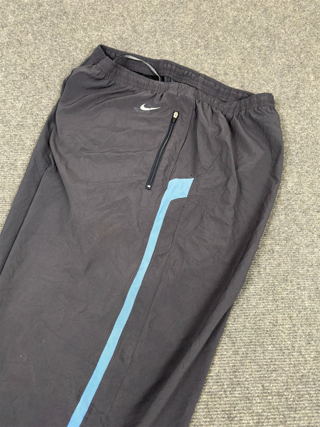 Vintage Y2K Nike Track Pants Men's L Grey Blue FIT-DRY Running Joggers Wide Leg