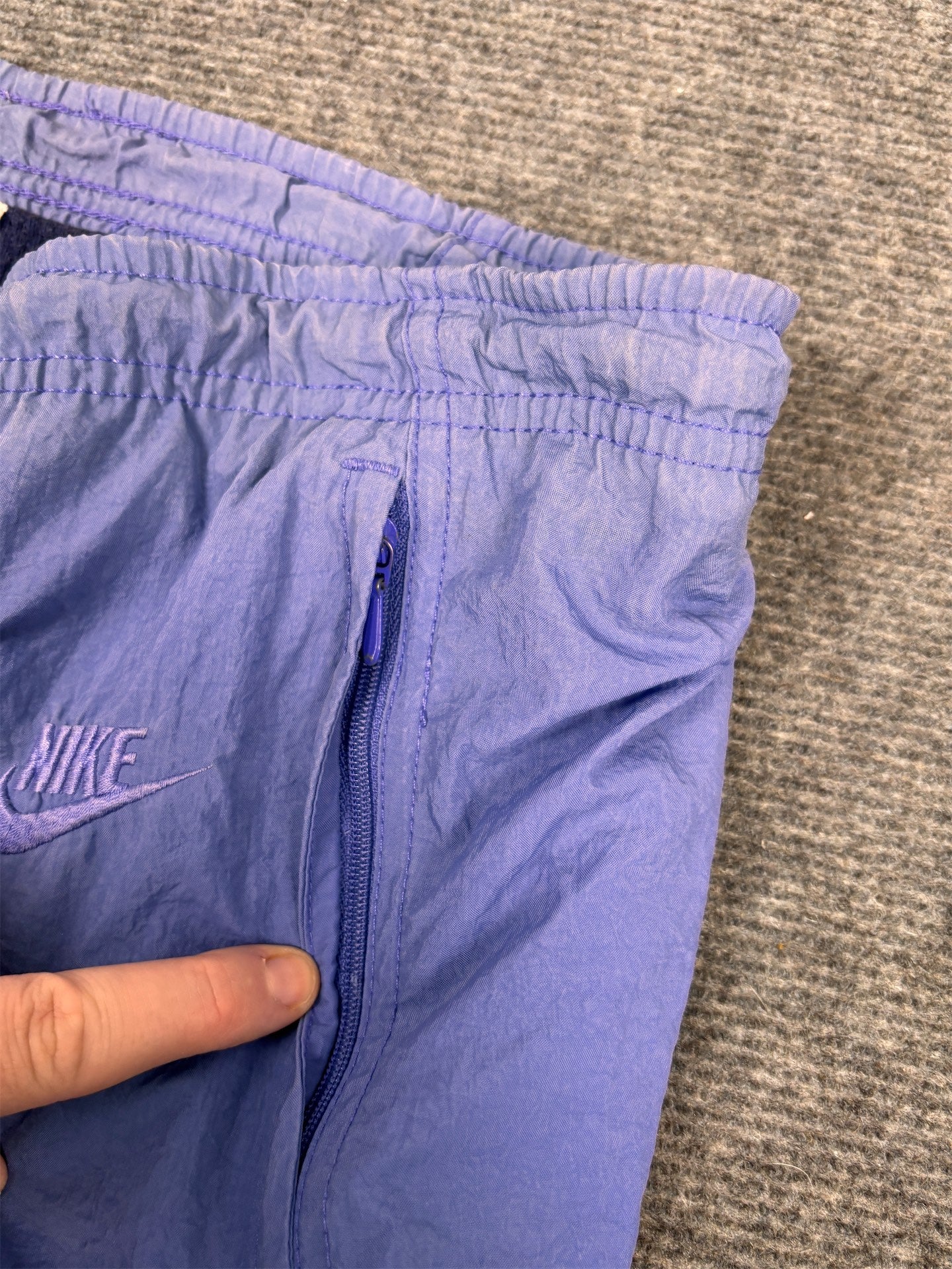 Vintage 90's Nike Track Pants Women's M Blue Purple Parachute Joggers Tapered