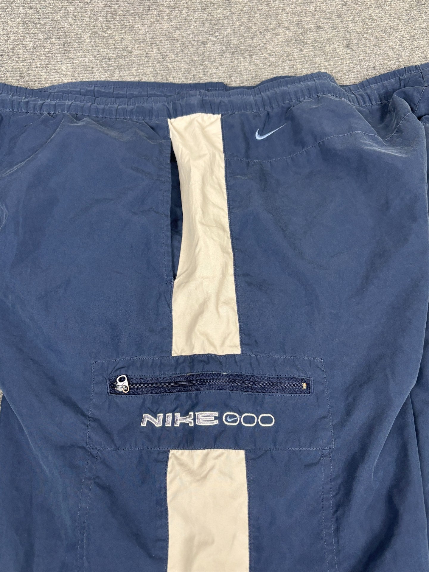 Vintage Y2K Nike Cargo Track Pants Men's L Navy Grey Panel Joggers Wide Leg