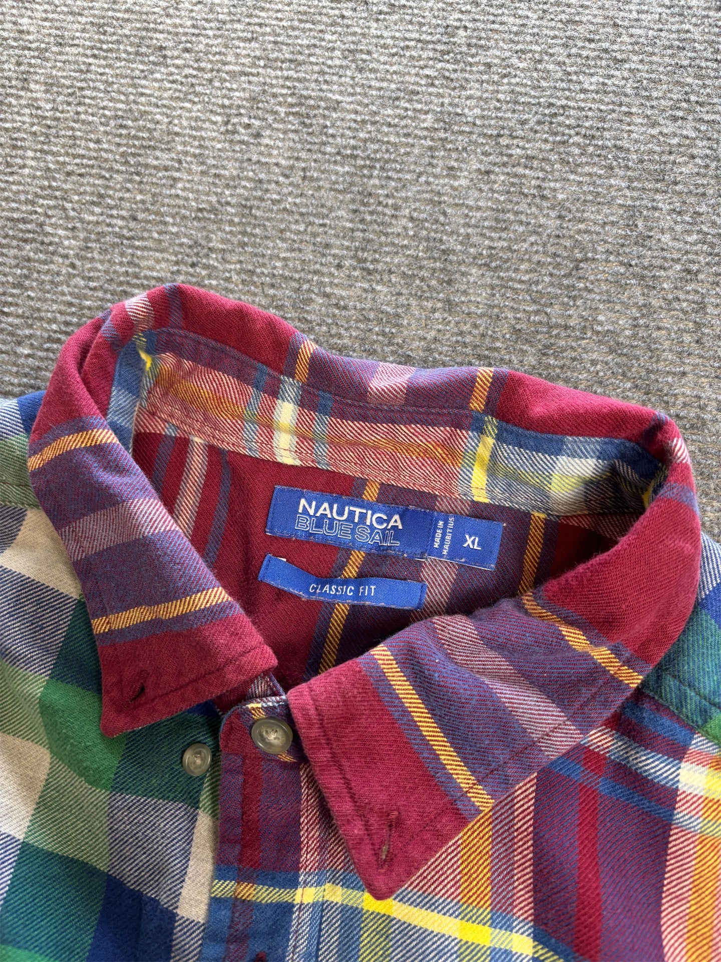 Vintage Y2K Nautica Blue Sail Shirt Mens XL Green Red Blue Patchwork Check Button Up