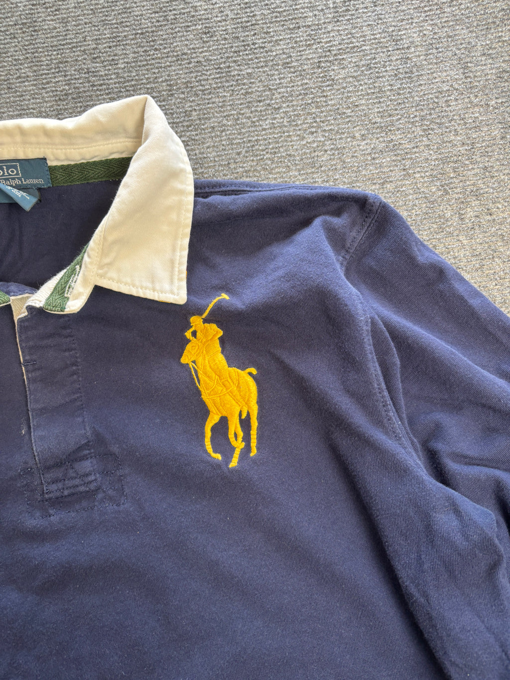 Vintage Y2K Ralph Lauren Rugby Polo Men's S Navy Yellow Big Pony Collared