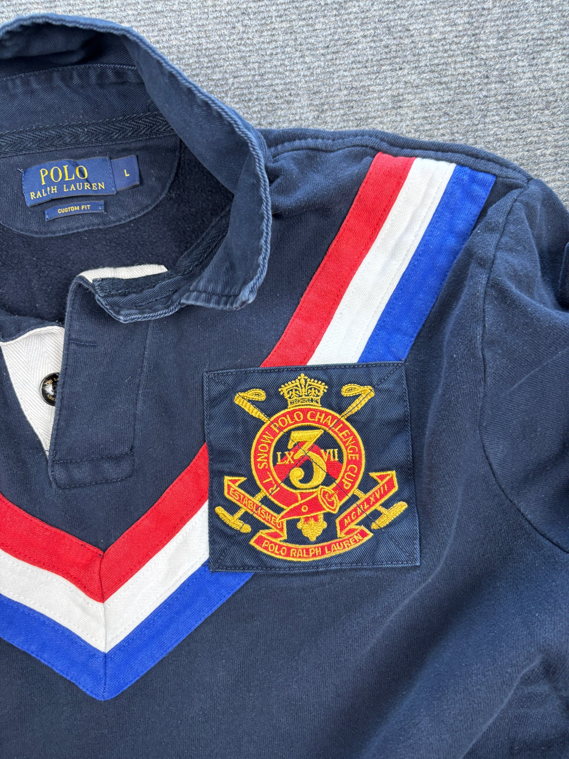 Modern Modern Ralph Lauren Rugby Polo Men's L Navy Embroidered Badge Logo Collared