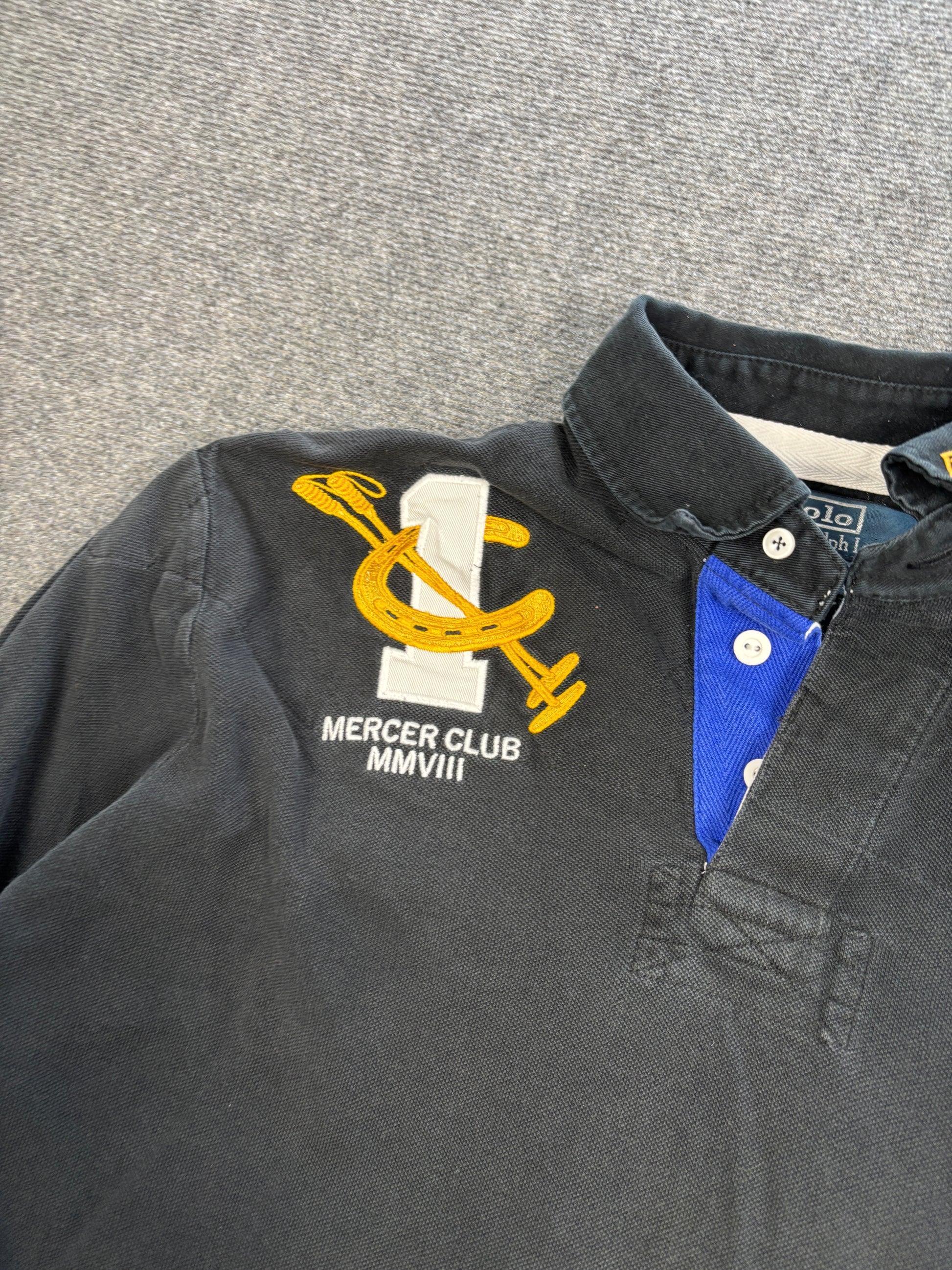 Vintage 90's Ralph Lauren Rugby Polo Men's XL Black Winter Cup Embroidered Patch Collared