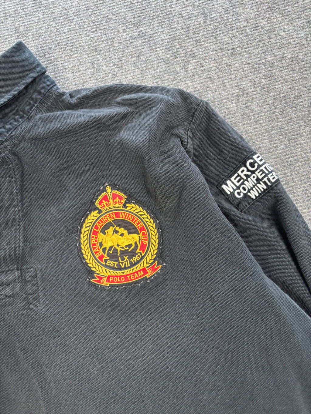 Vintage 90's Ralph Lauren Rugby Polo Men's XL Black Winter Cup Embroidered Patch Collared