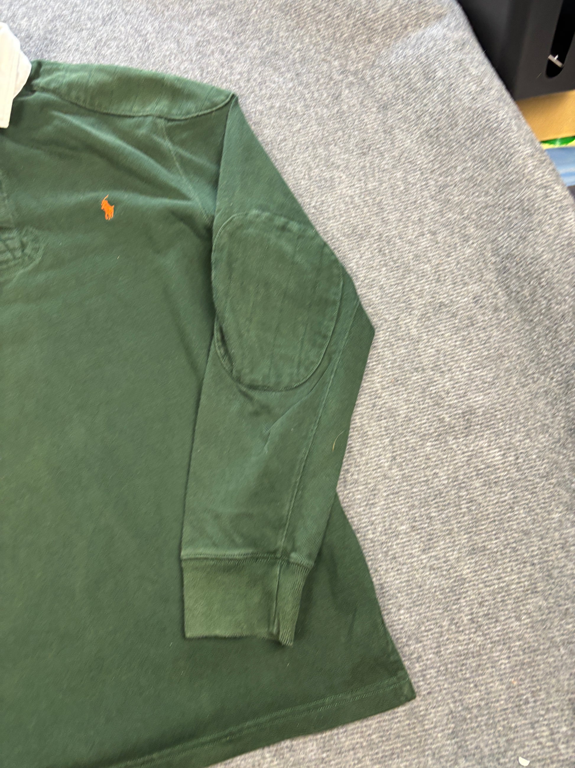 Vintage 90's Ralph Lauren Rugby Polo Men's L Green Orange Pony Collared
