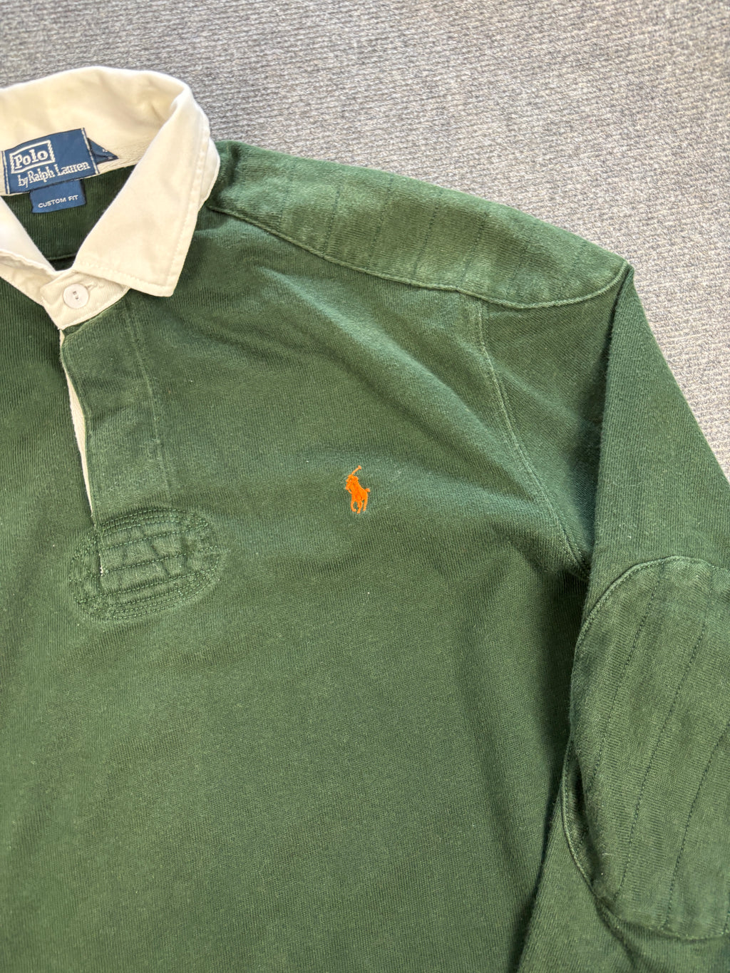 Vintage 90's Ralph Lauren Rugby Polo Men's L Green Orange Pony Collared