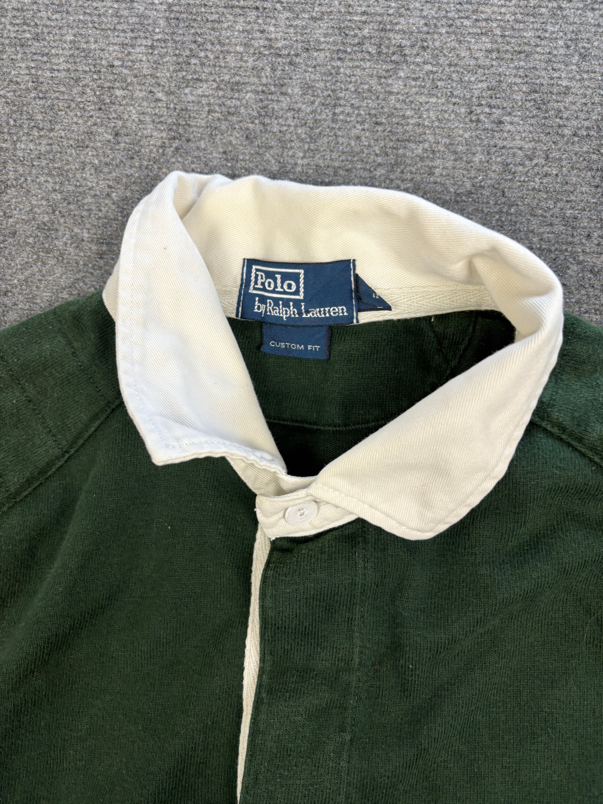 Vintage 90's Ralph Lauren Rugby Polo Men's L Green Orange Pony Collared
