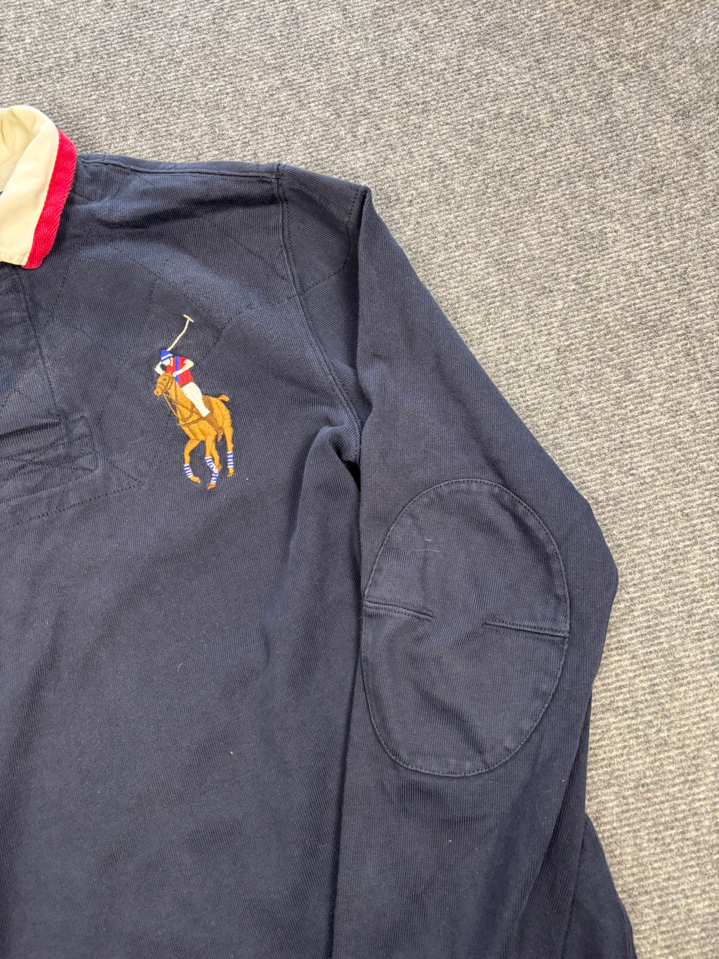 Vintage Y2K Ralph Lauren Rugby Polo Men's M Navy Big Pony Embroidered Number Collared