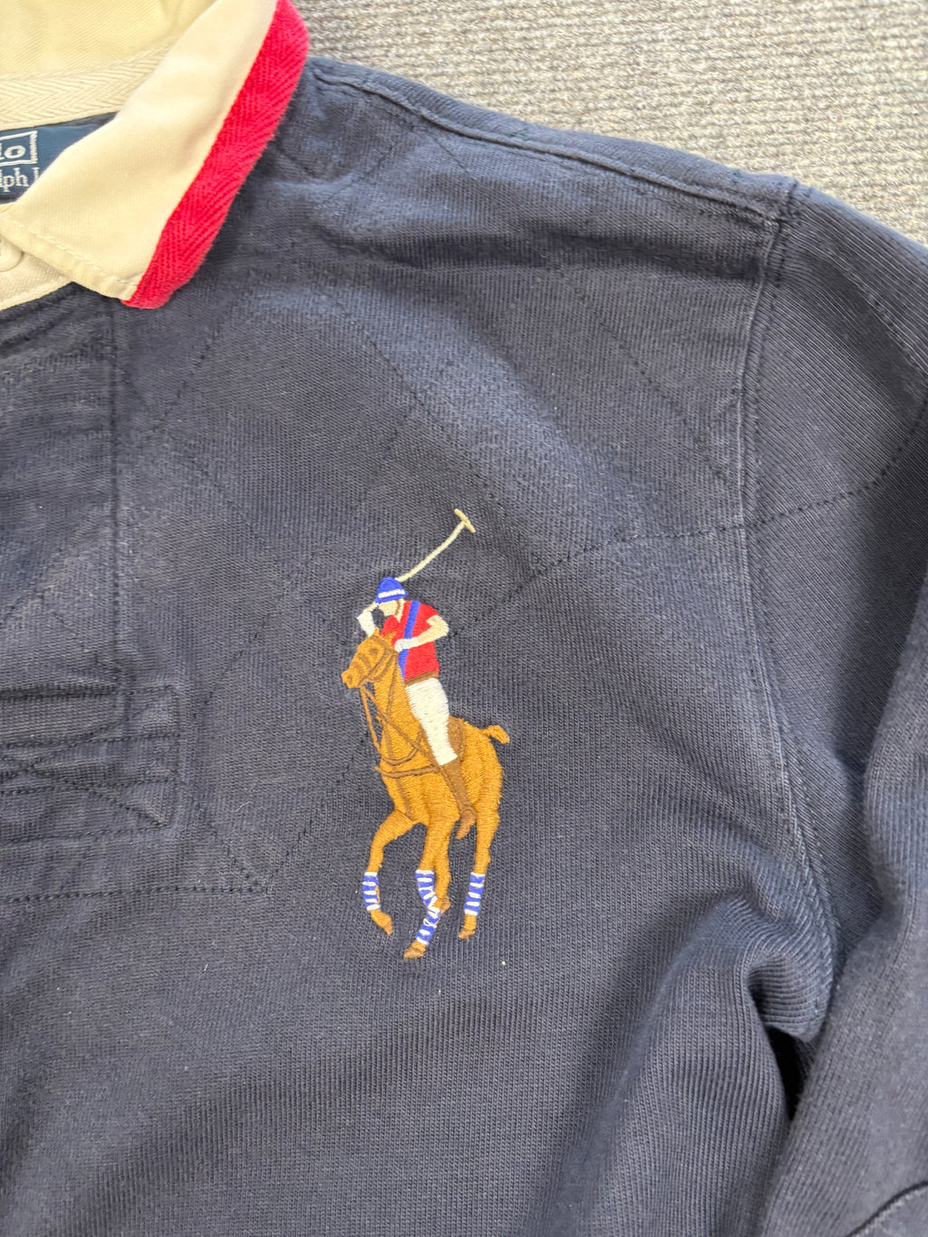 Vintage Y2K Ralph Lauren Rugby Polo Men's M Navy Big Pony Embroidered Number Collared