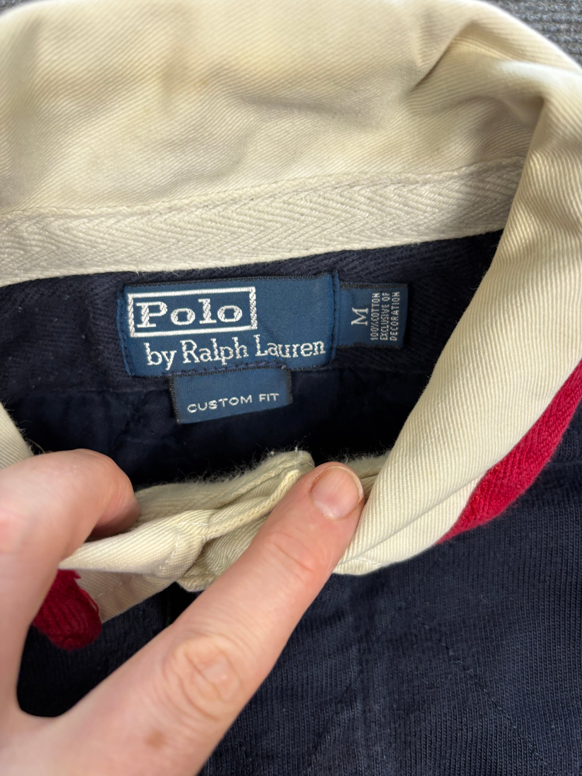 Vintage Y2K Ralph Lauren Rugby Polo Men's M Navy Big Pony Embroidered Number Collared