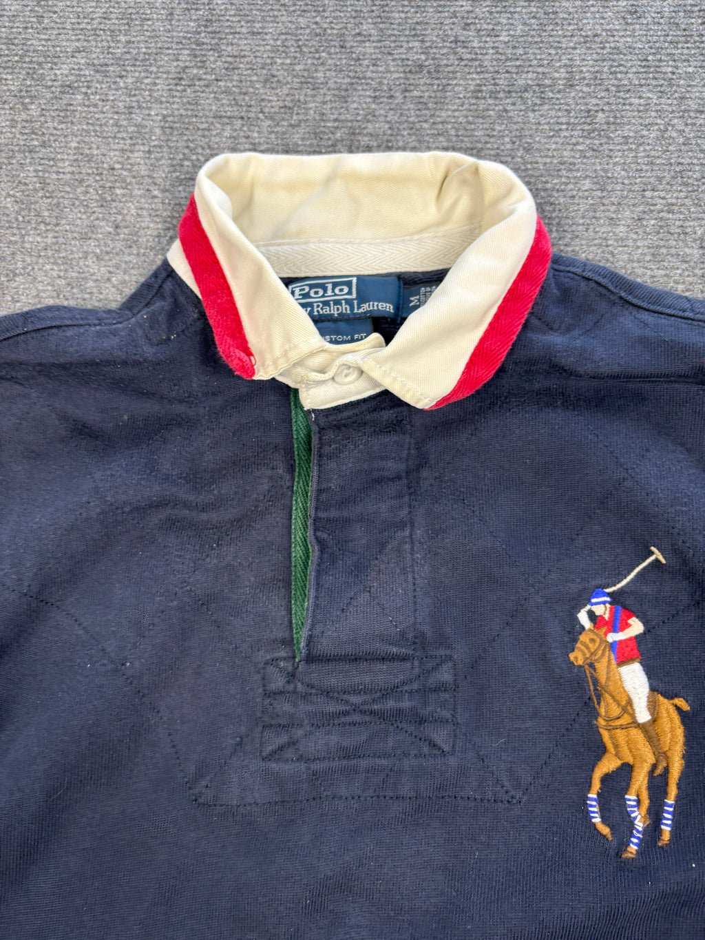 Vintage Y2K Ralph Lauren Rugby Polo Men's M Navy Big Pony Embroidered Number Collared