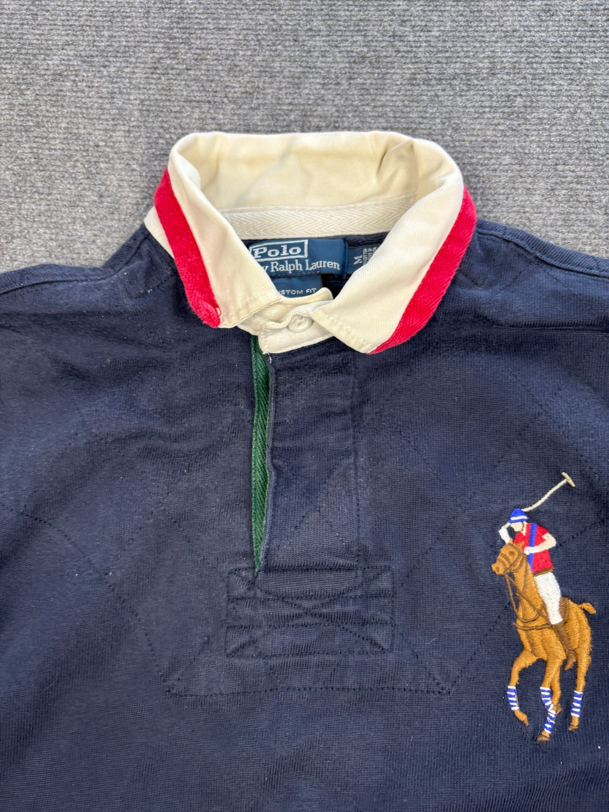 Vintage Y2K Ralph Lauren Rugby Polo Men's M Navy Big Pony Embroidered Number Collared