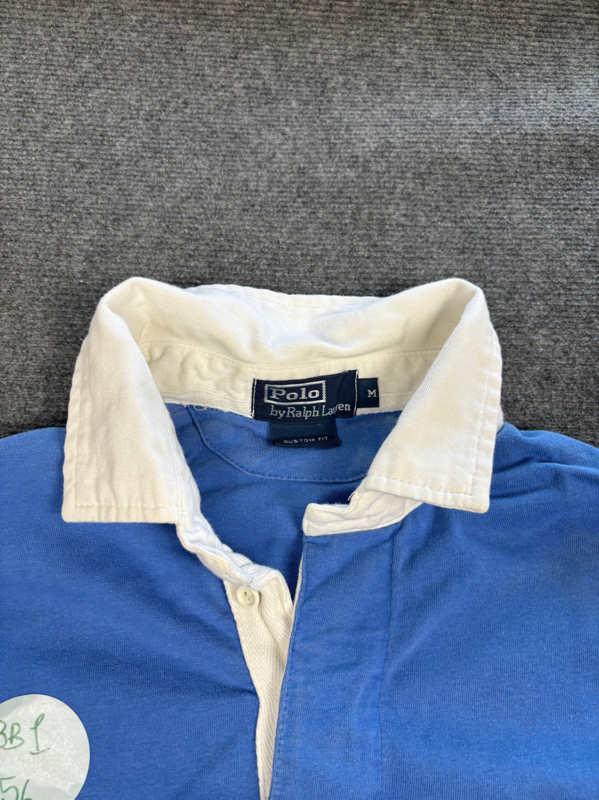 Vintage 90's Ralph Lauren Rugby Polo Men's M Blue Big Pony Coloured Embroidered Collared