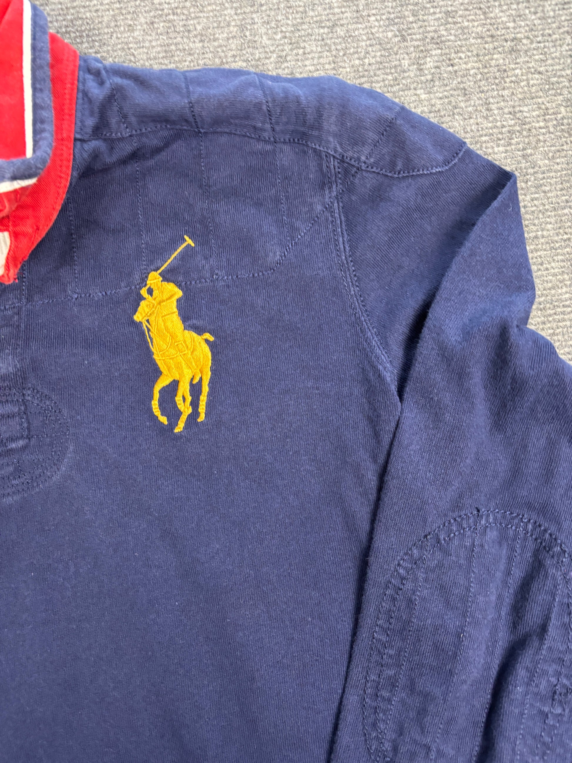 Vintage 90's Ralph Lauren Rugby Polo Women's S Navy Big Pony Badge Logo Embroidered Collared