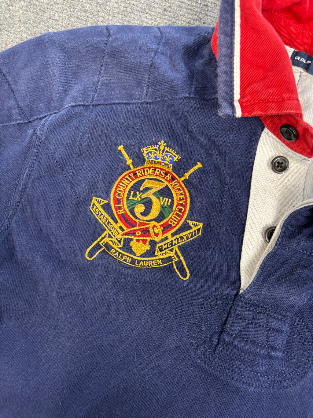 Vintage 90's Ralph Lauren Rugby Polo Women's S Navy Big Pony Badge Logo Embroidered Collared