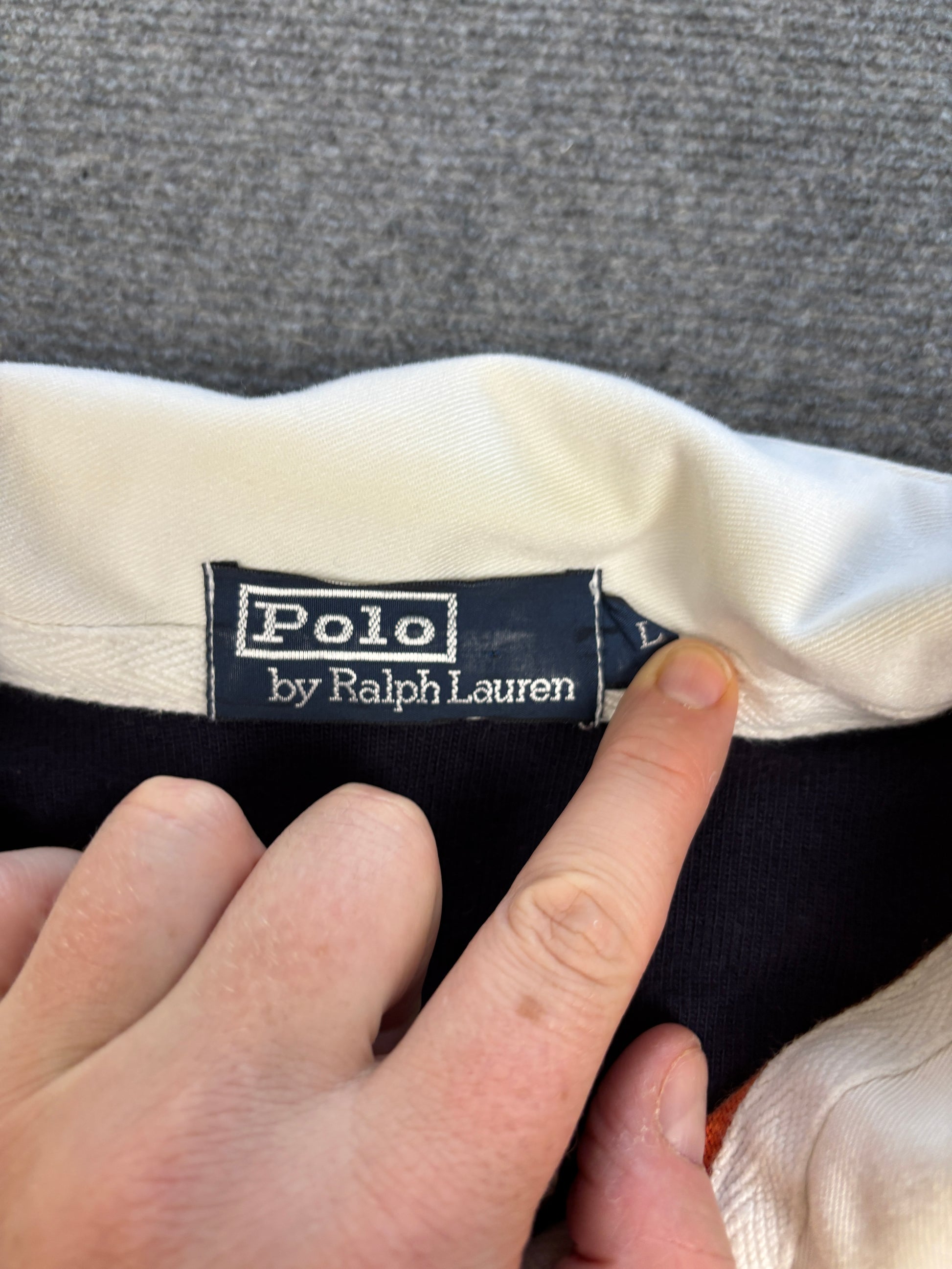 Vintage 90's Ralph Lauren Rugby Polo Men's L Orange Oversized Badge Logo Pony Collared