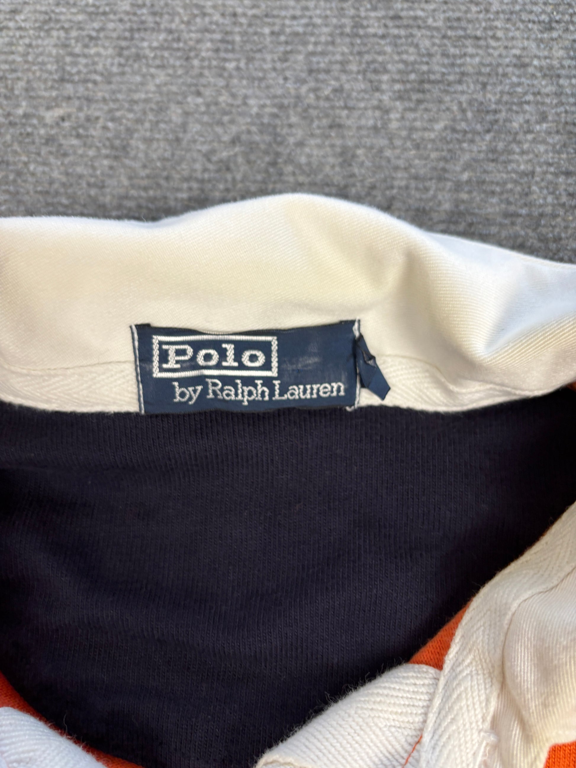 Vintage 90's Ralph Lauren Rugby Polo Men's L Orange Oversized Badge Logo Pony Collared