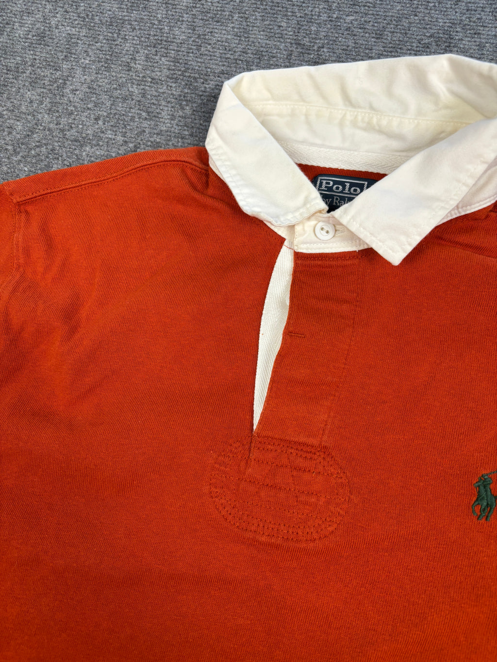 Vintage 90's Ralph Lauren Rugby Polo Men's L Orange Green pony Collared