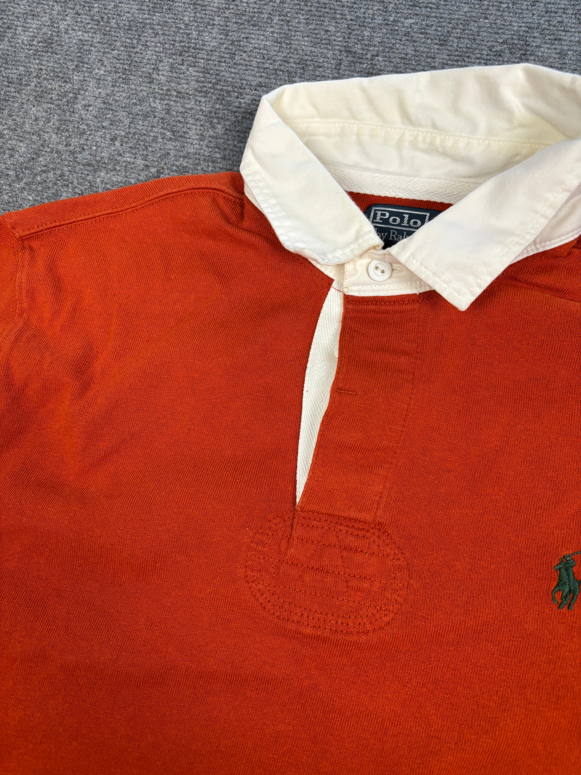 Vintage 90's Ralph Lauren Rugby Polo Men's L Orange Green pony Collared