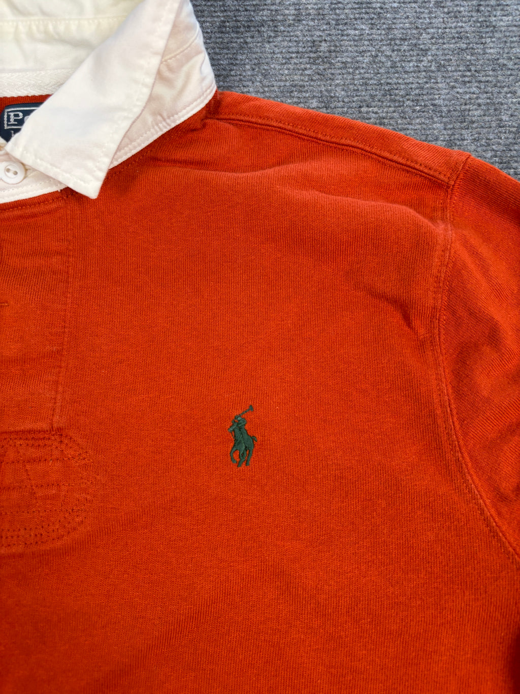 Vintage 90's Ralph Lauren Rugby Polo Men's L Orange Green pony Collared