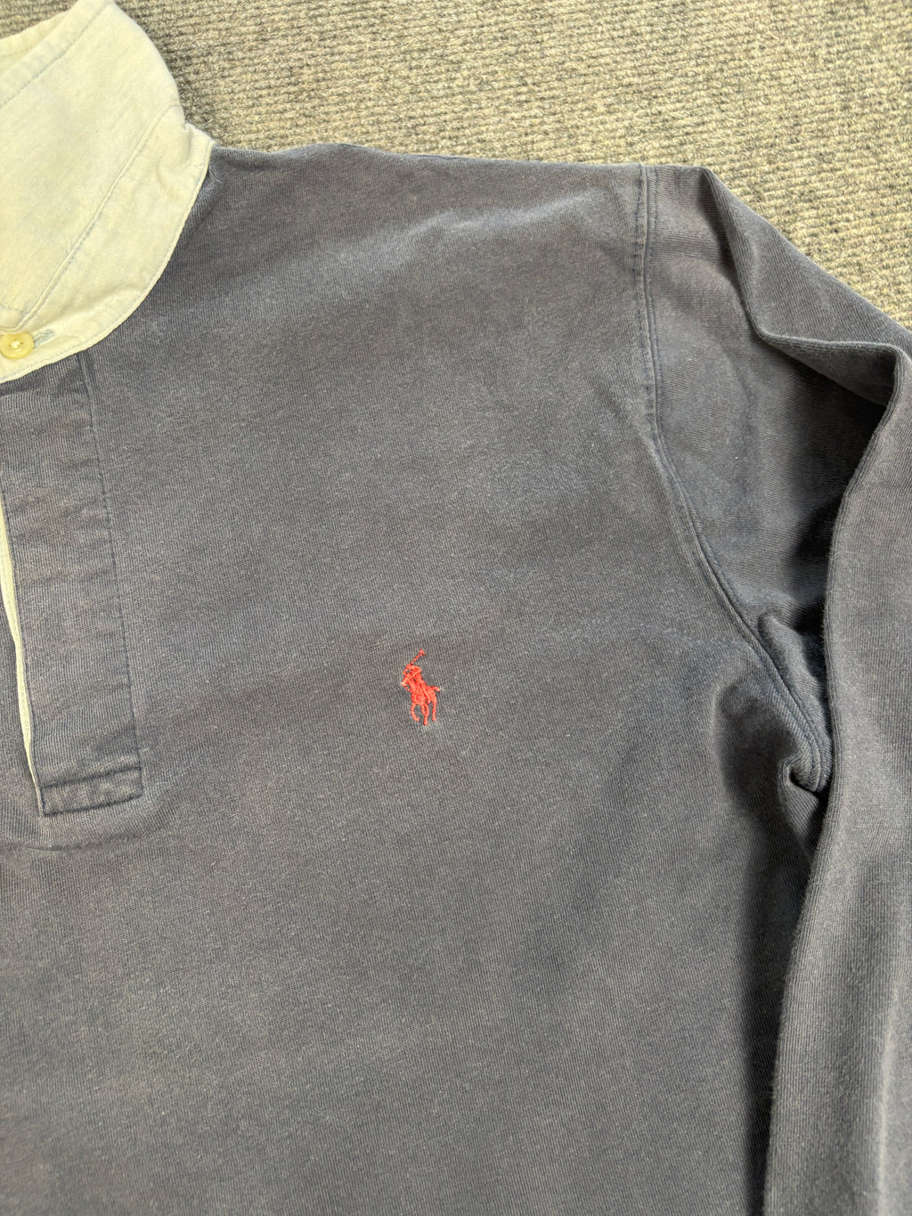 Vintage 90's Ralph Lauren Rugby Polo Men's S Grey Red Pony Collared