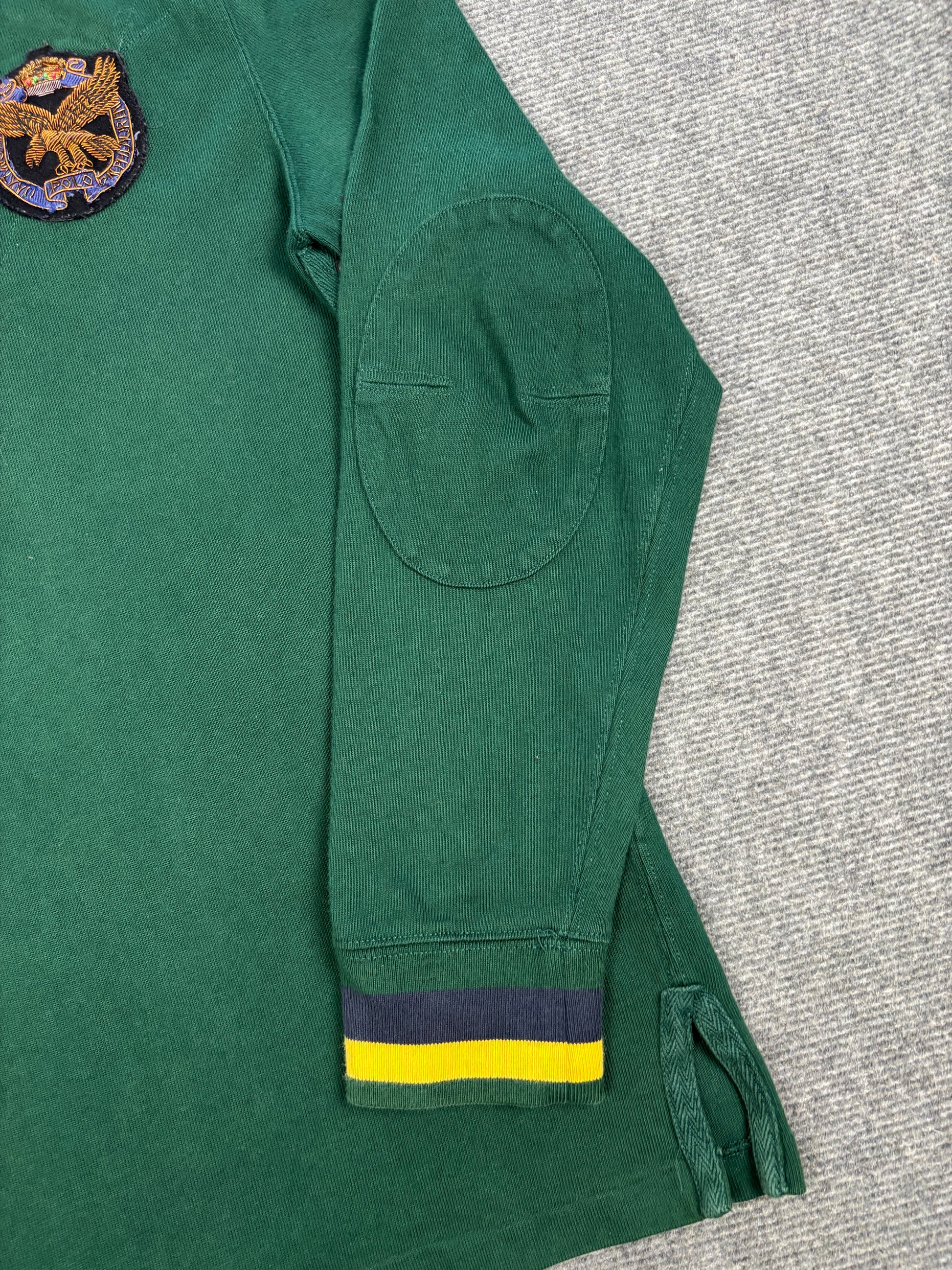 Vintage 90's Ralph Lauren Rugby Polo Men's L Green RL Regiment Wire Eagle Badge Collared