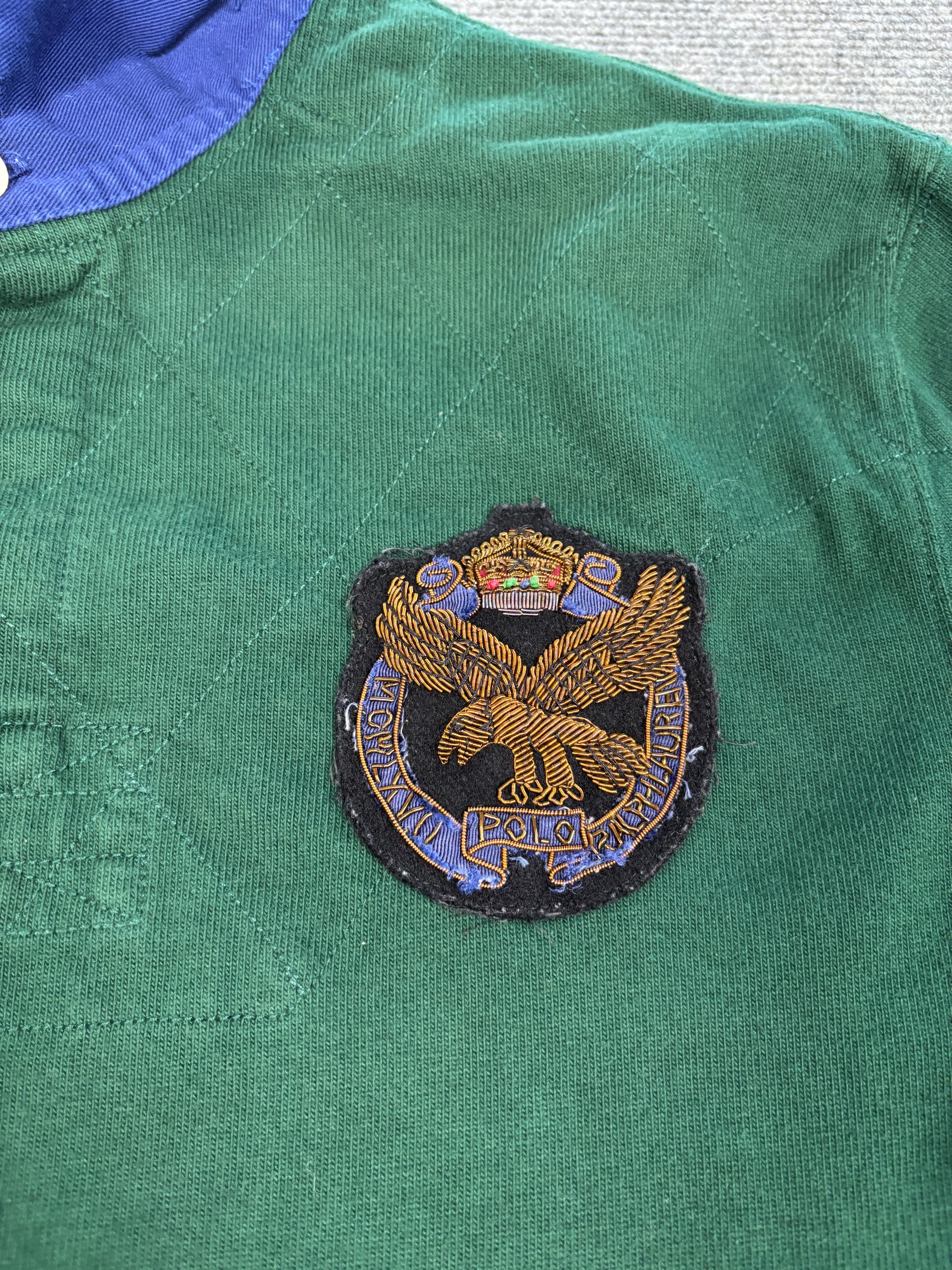 Vintage 90's Ralph Lauren Rugby Polo Men's L Green RL Regiment Wire Eagle Badge Collared