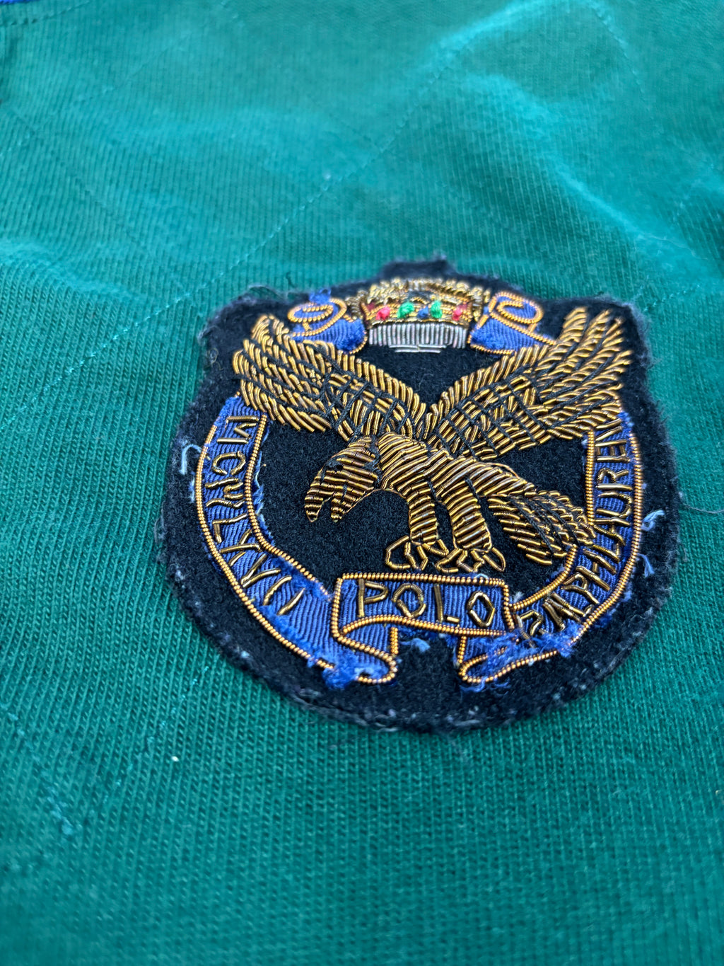 Vintage 90's Ralph Lauren Rugby Polo Men's L Green RL Regiment Wire Eagle Badge Collared