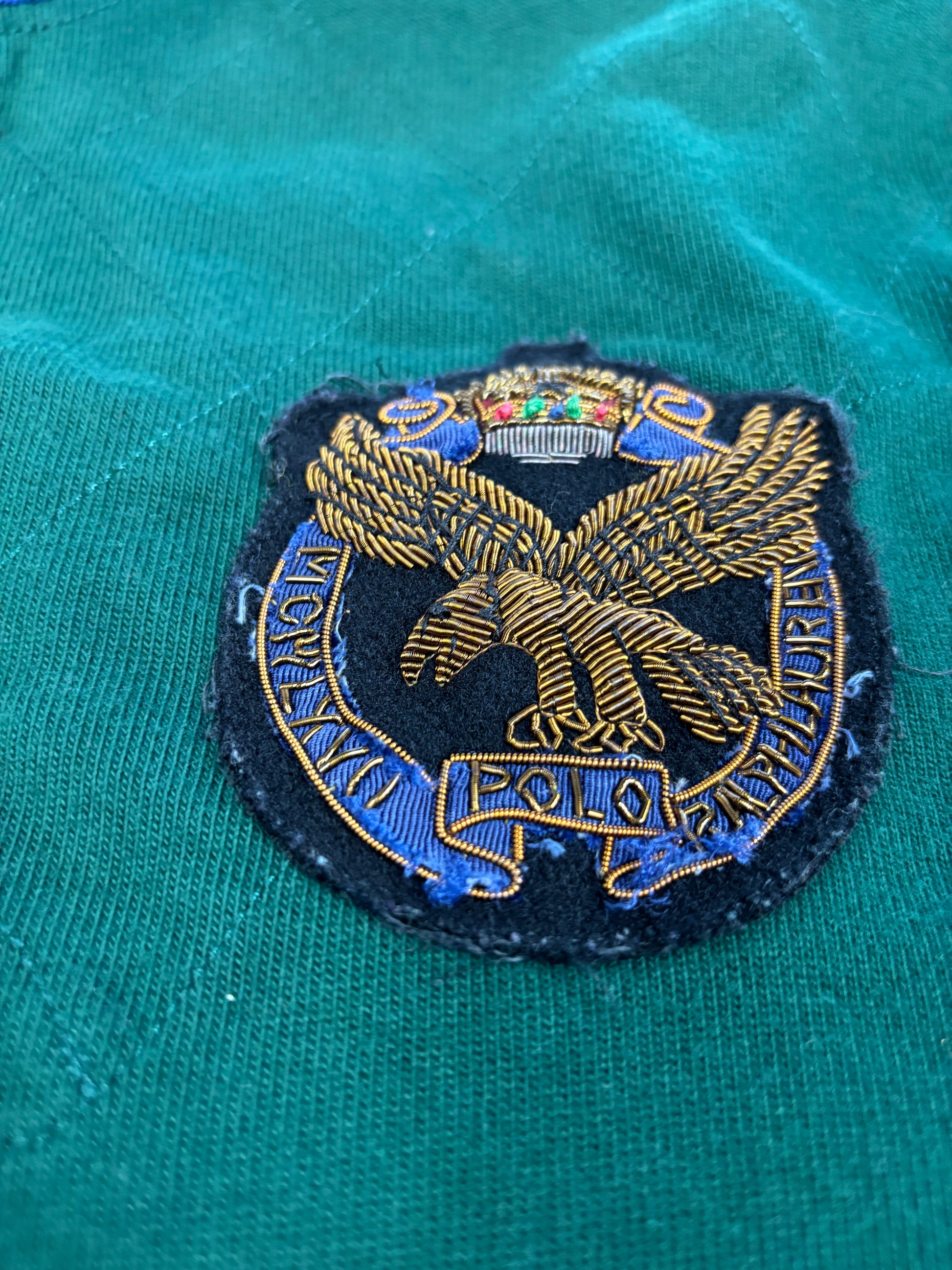 Vintage 90's Ralph Lauren Rugby Polo Men's L Green RL Regiment Wire Eagle Badge Collared