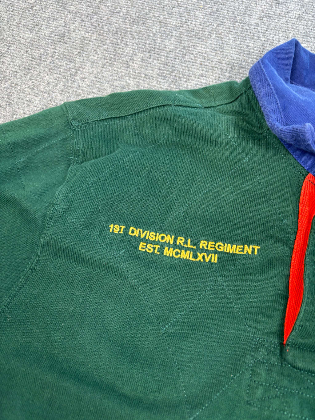 Vintage 90's Ralph Lauren Rugby Polo Men's L Green RL Regiment Wire Eagle Badge Collared