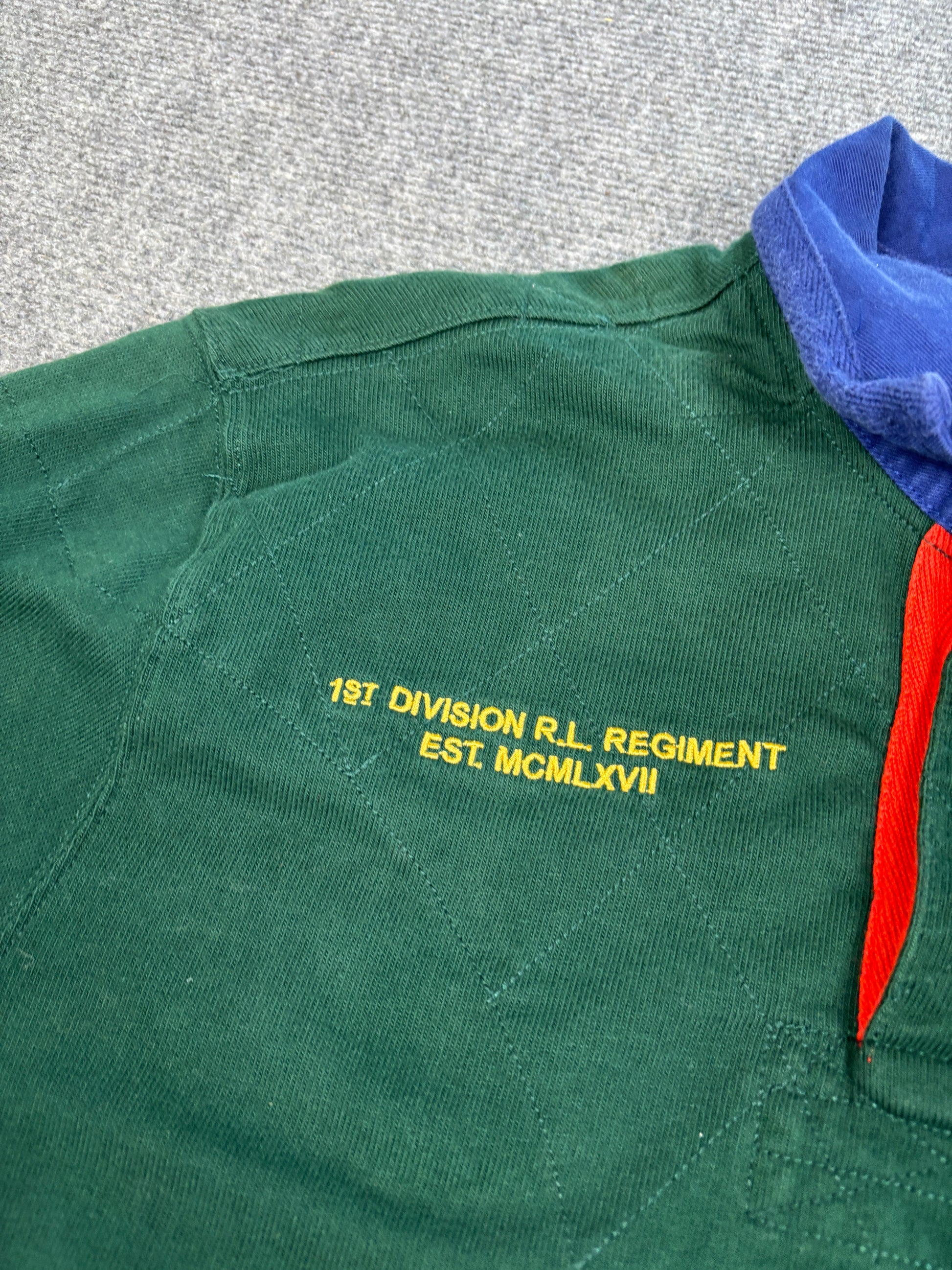 Vintage 90's Ralph Lauren Rugby Polo Men's L Green RL Regiment Wire Eagle Badge Collared