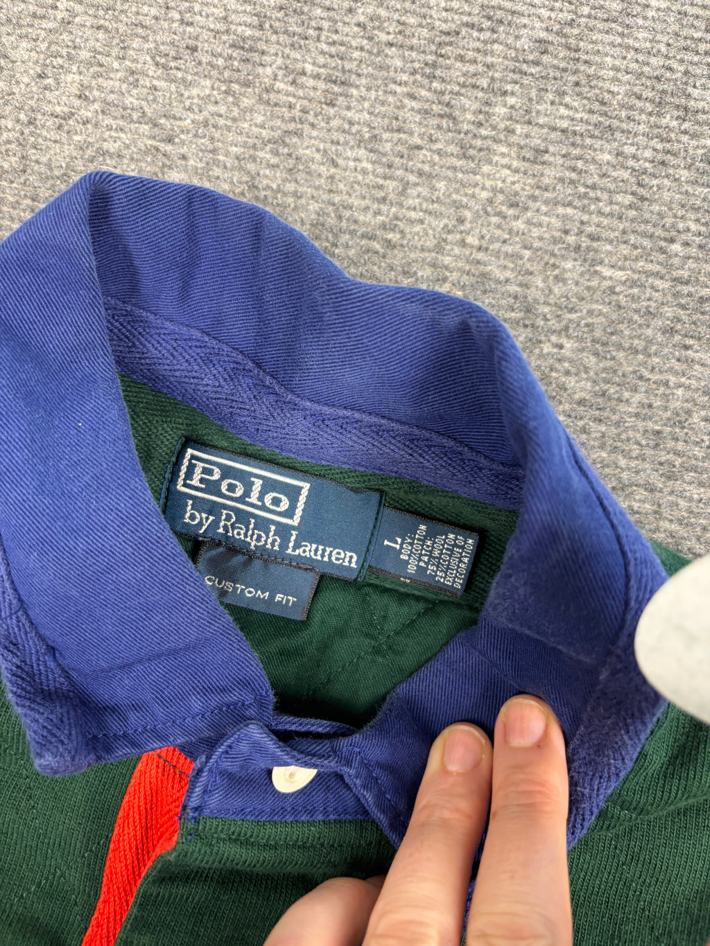 Vintage 90's Ralph Lauren Rugby Polo Men's L Green RL Regiment Wire Eagle Badge Collared