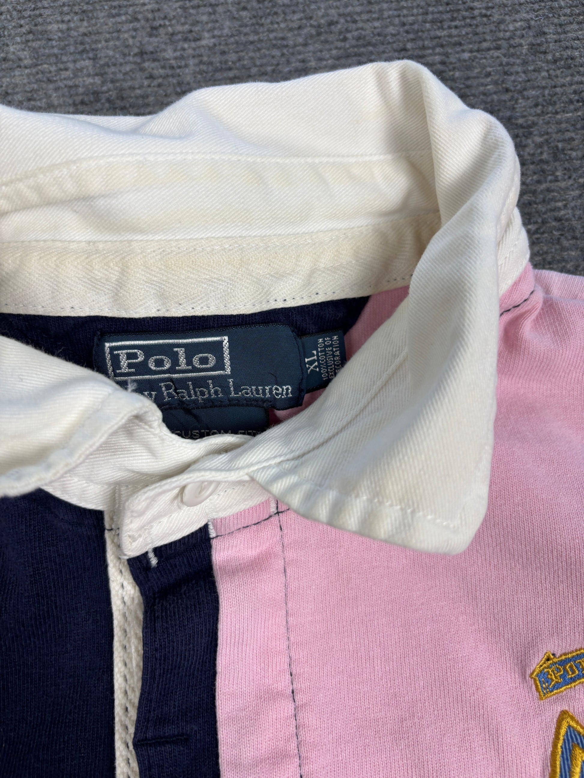 Vintage 90's Ralph Lauren Rugby Polo Men's XL Multi RL Country Club Badge Patchwork Collared