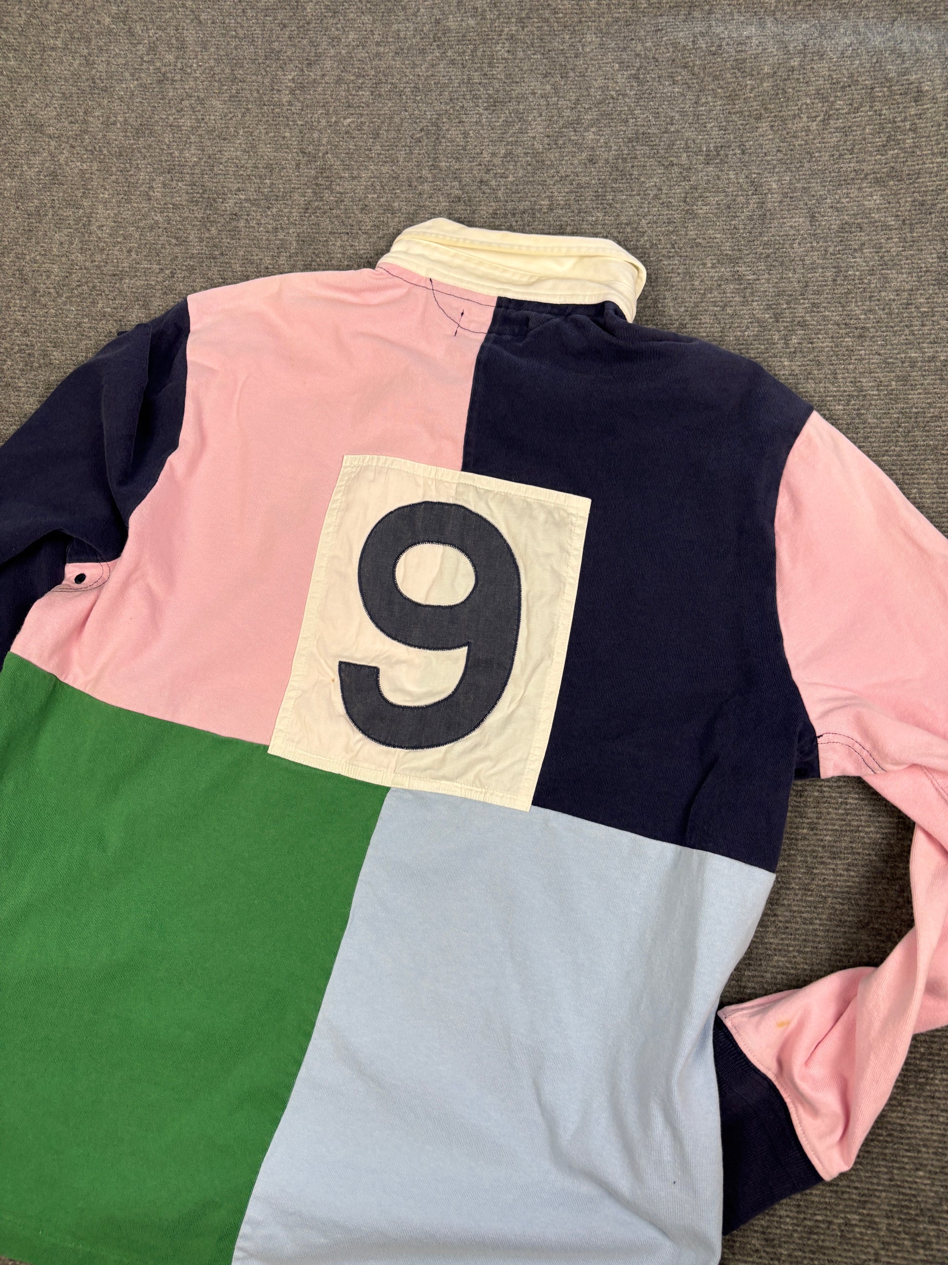 Vintage 90's Ralph Lauren Rugby Polo Men's XL Multi RL Country Club Badge Patchwork Collared