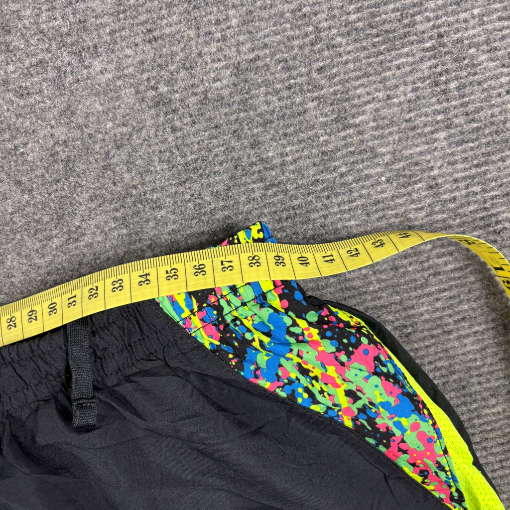 Nike Tempo Running Shorts Women's Small Black Volt Paint Splatter Activewear