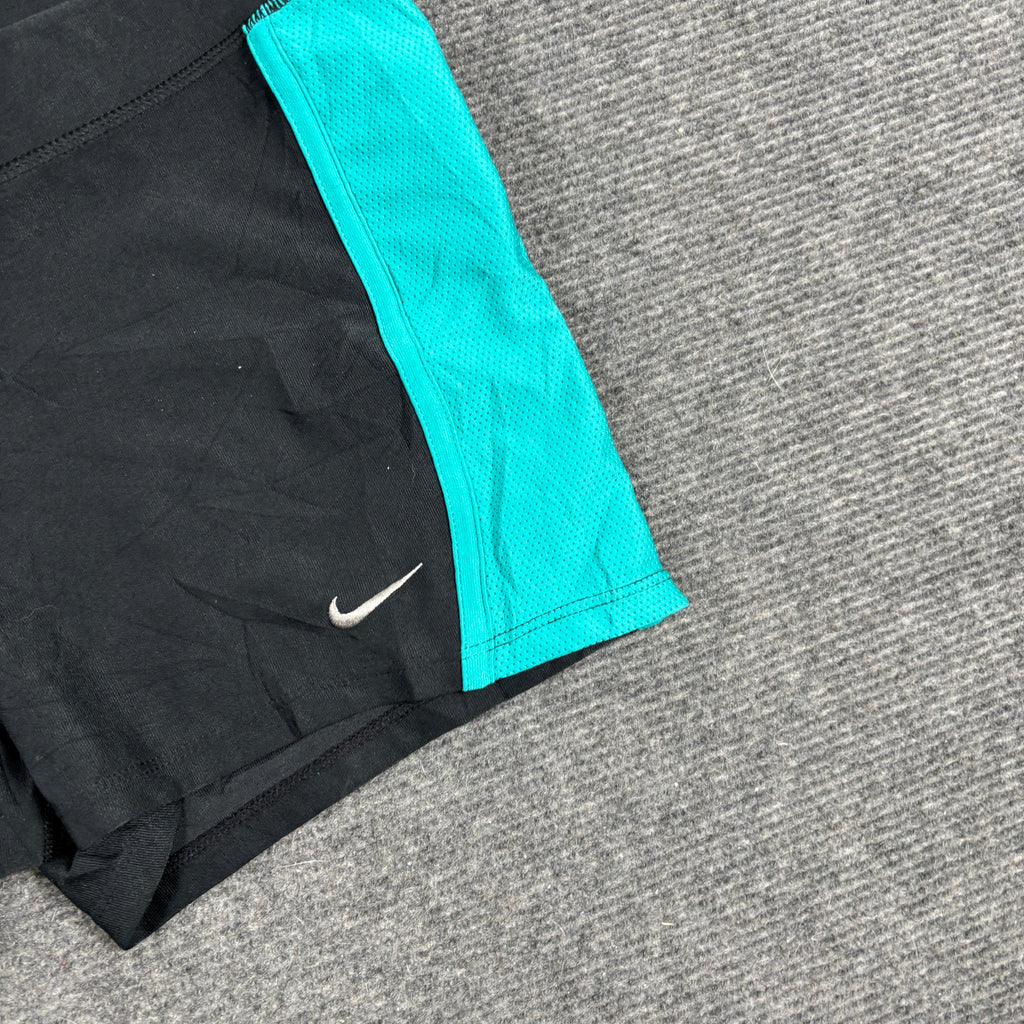 Vintage Y2K Nike Pro Tight Shorts Women's Small Black Teal Mesh Panel Activewear