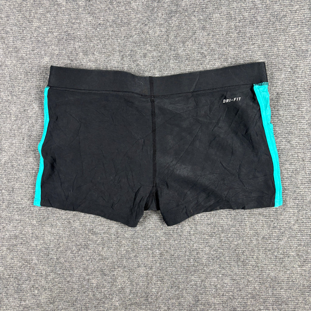 Vintage Y2K Nike Pro Tight Shorts Women's Small Black Teal Mesh Panel Activewear