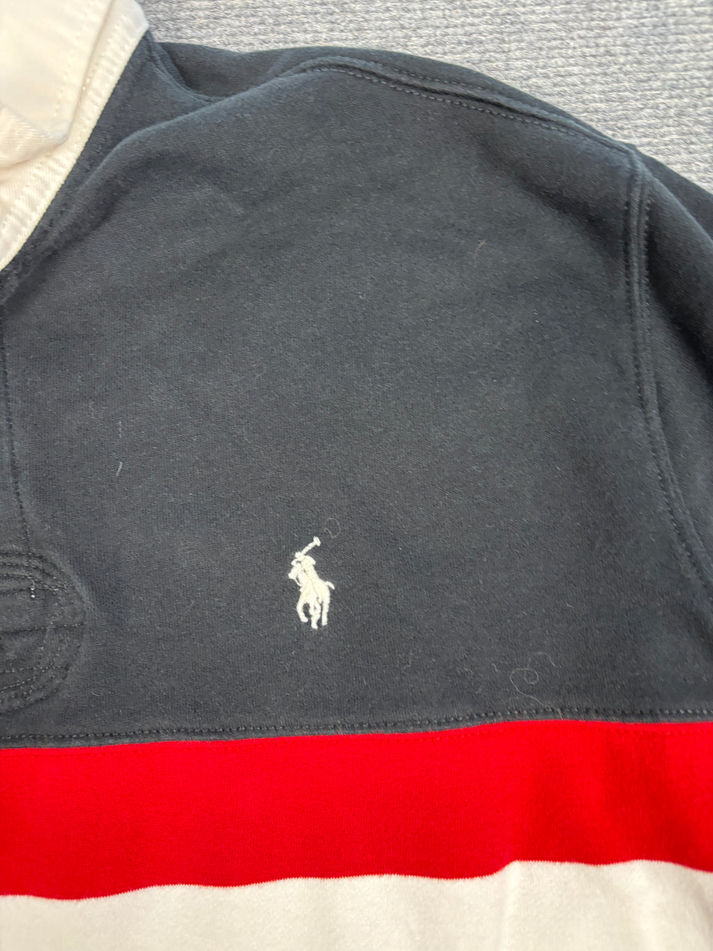 Vintage 90's Ralph Lauren Rugby Polo Men's XL Black Chest Stripe w White Pony Collared