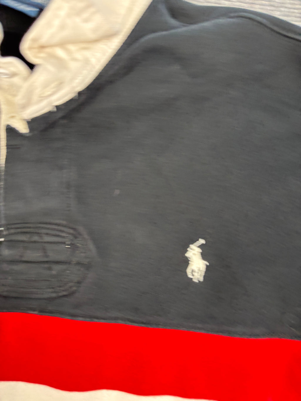 Vintage 90's Ralph Lauren Rugby Polo Men's XL Black Chest Stripe w White Pony Collared