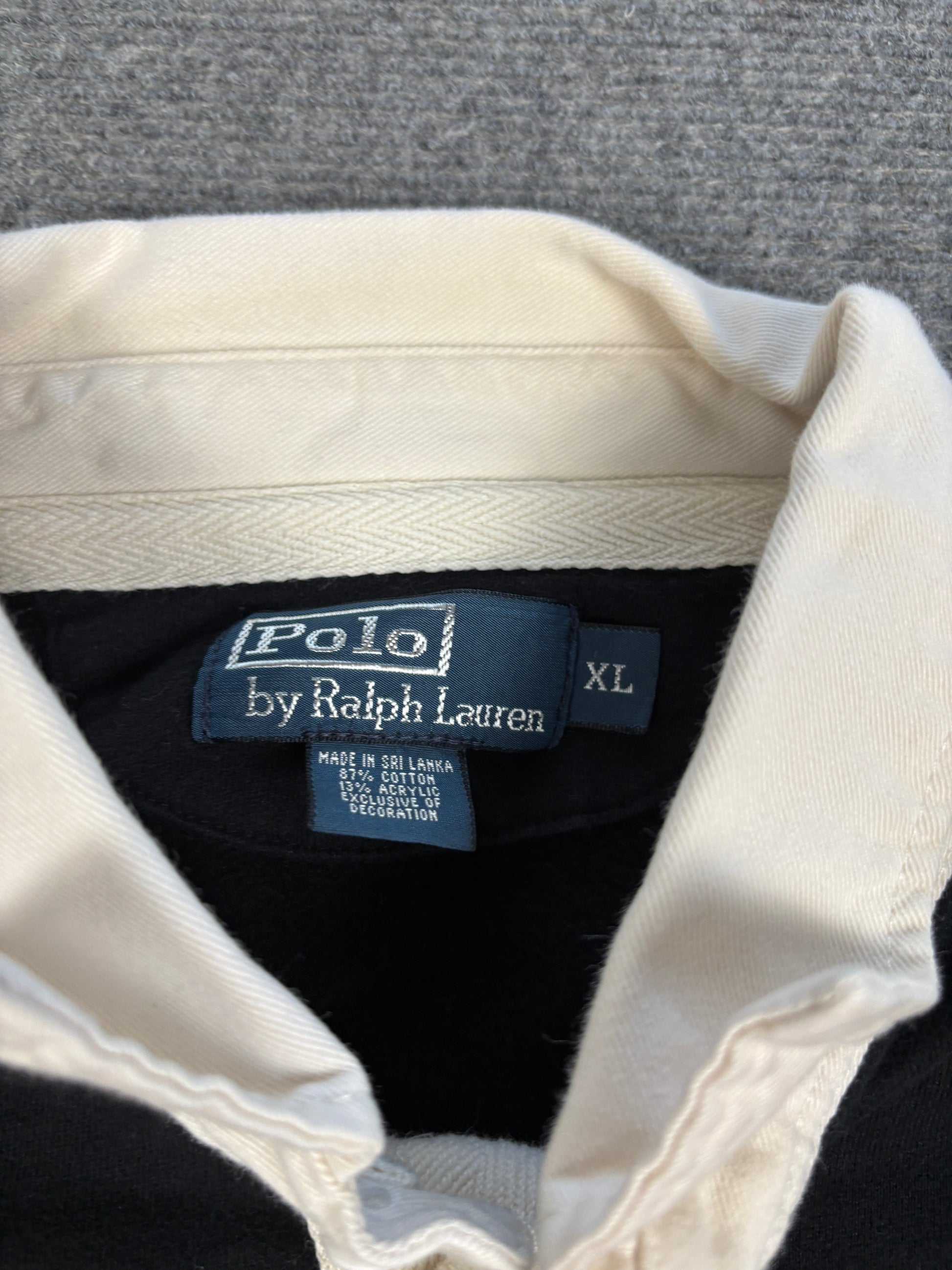 Vintage 90's Ralph Lauren Rugby Polo Men's XL Black Chest Stripe w White Pony Collared