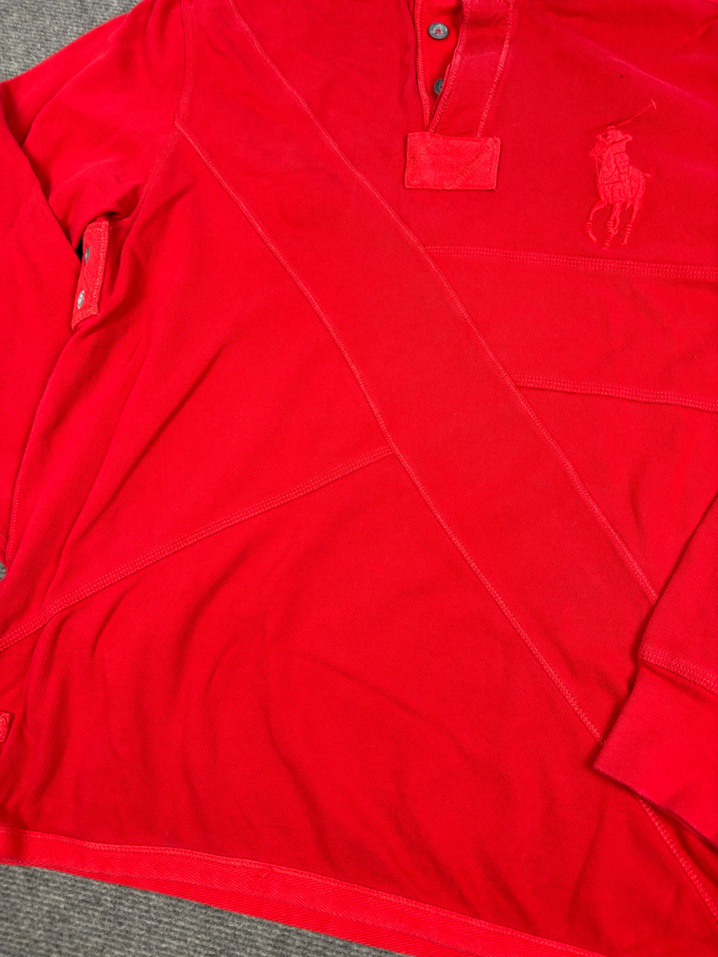 Vintage 90's Ralph Lauren Rugby Polo Men's L Double Red Big Pony Stitching Detail Collared