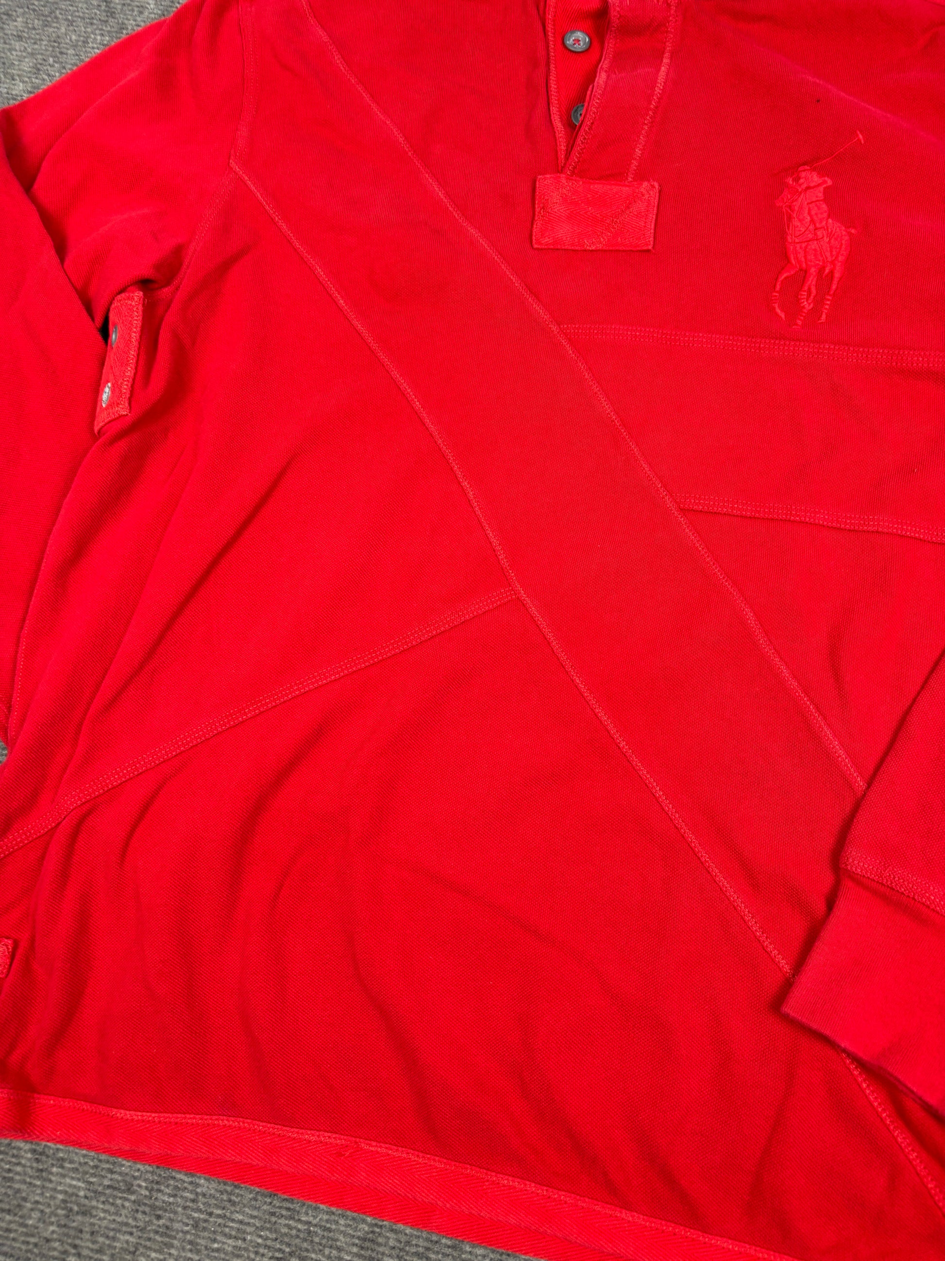 Vintage 90's Ralph Lauren Rugby Polo Men's L Double Red Big Pony Stitching Detail Collared